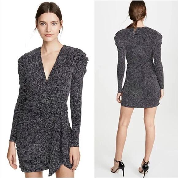 Jonathan Simkhai Glitter Mesh Jersey V Neck Mini Dress | 4 Gunmetal MSRP $800 - Picture 3 of 13